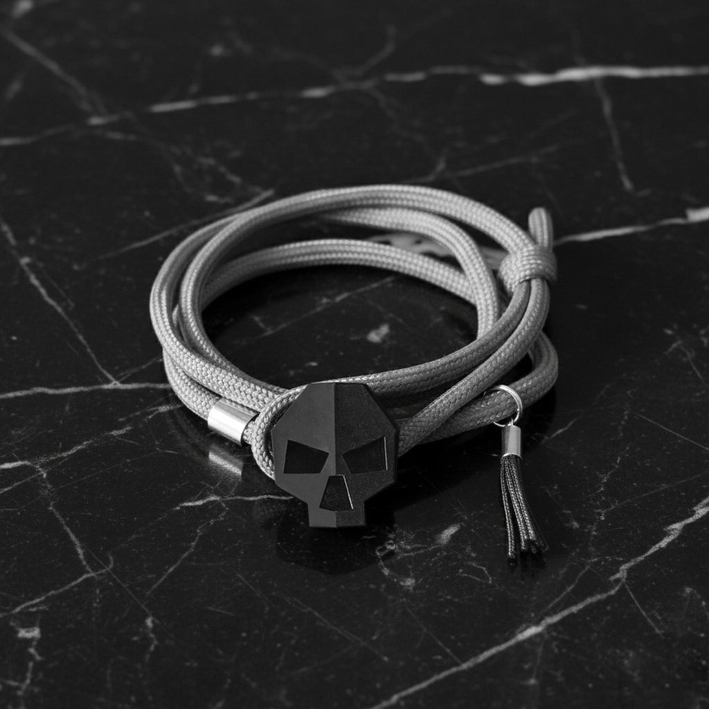 SKULL PULSERA CON CALAVERA Y CORDON GRIS