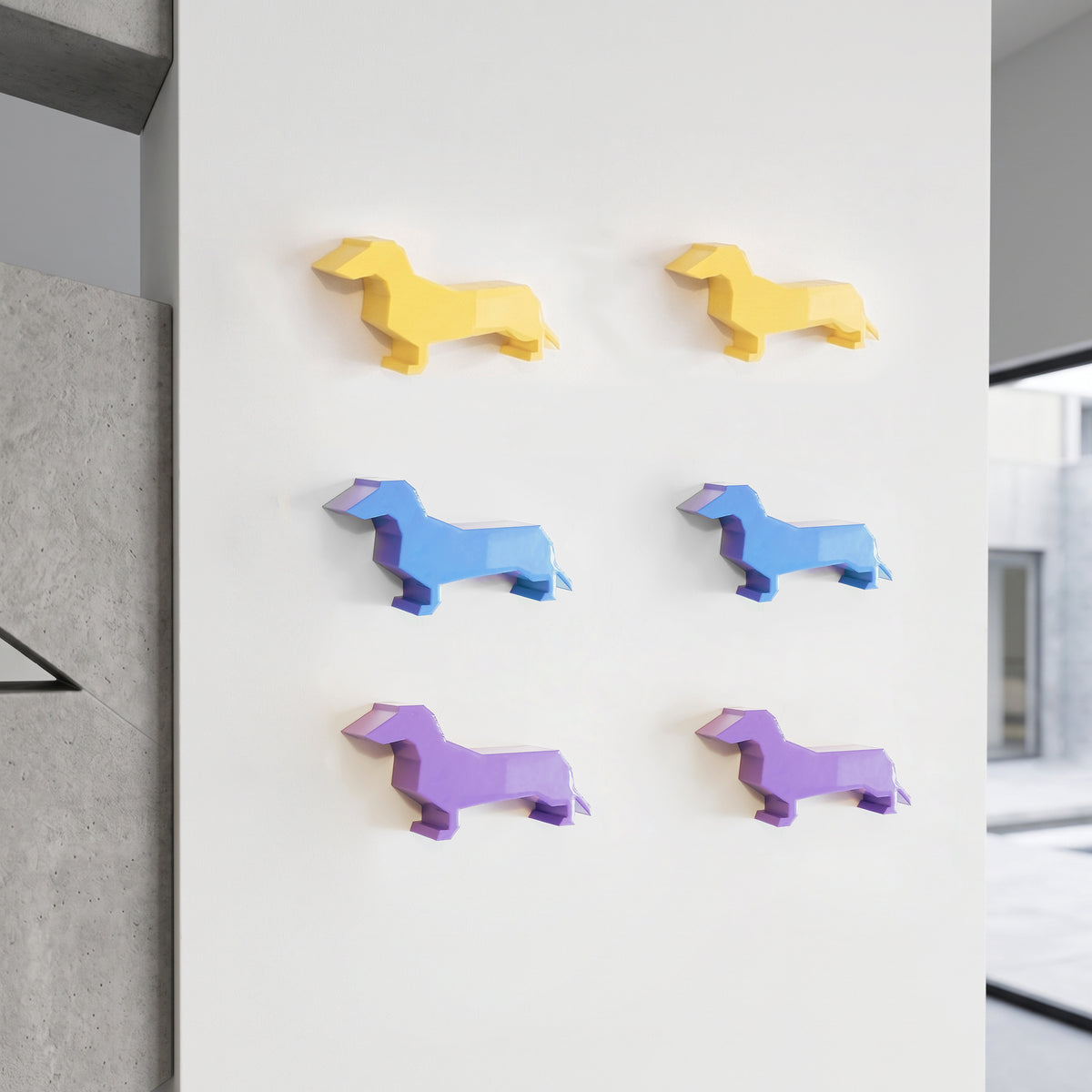 BUDDY SALCHICHA. SET 4 PIEZAS DECORATIVAS GEOMETRICAS