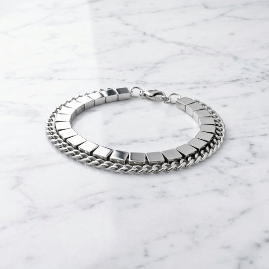 SQUARES. PULSERA CON CADENA DE ACERO INOXIDABLE