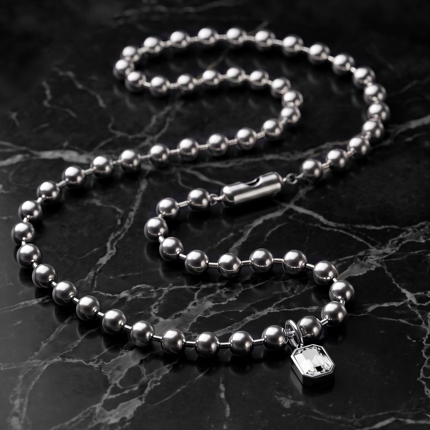 SQUARE WHITE CRYSTAL. COLLAR DE BOLAS DE ACERO INOXIDABLE