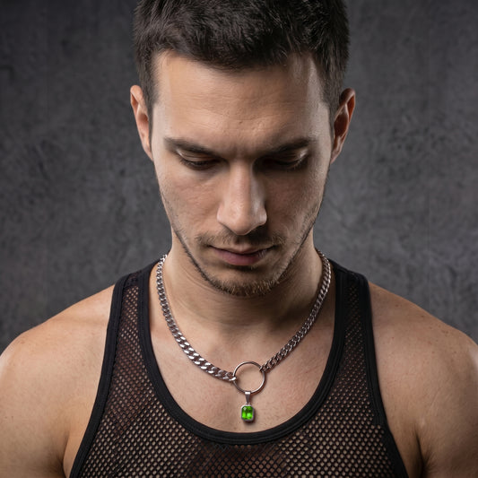 SQUARE GREEN CRYSTAL STEEL CHAIN