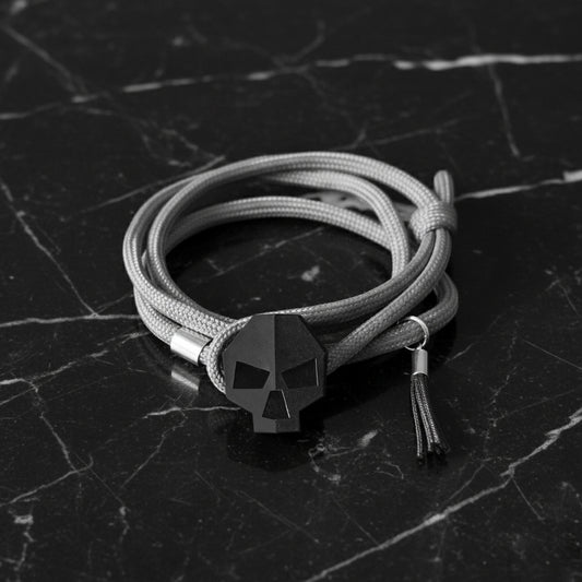 SKULL PULSERA CON CALAVERA Y CORDON GRIS