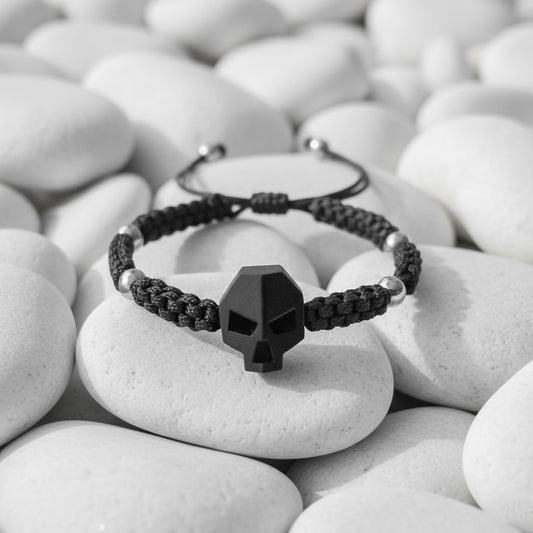 PULSERA TRENZADA CALAVERA NEGRA
