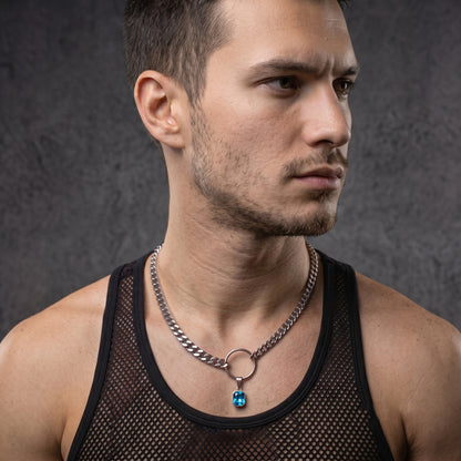 SQUARE BLUE CRYSTAL STEEL CHAIN