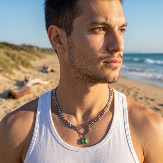 SQUARE GREEN CRYSTAL STEEL CHAIN