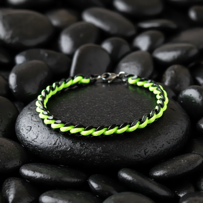 PULSERA CADENA DE ACERO NEGRO CORDON NEON