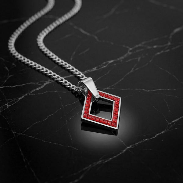 STEEL SQUARE RED, COLLAR ACERO DIJE CUADRADO CRISTALES