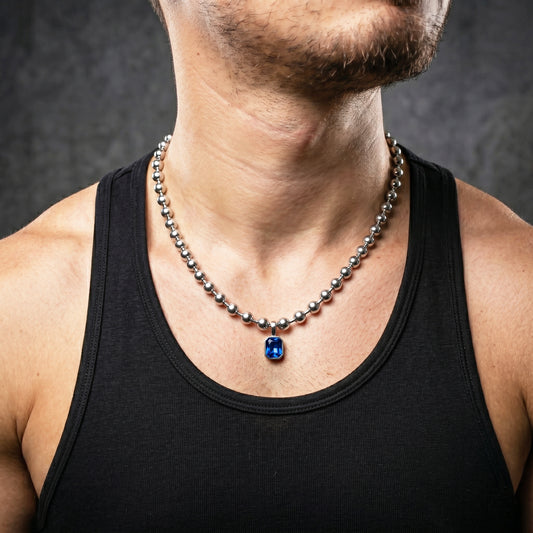 SQUARE DARK BLUE CRYSTAL STEEL BALL CHAIN