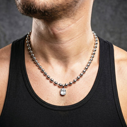 SQUARE WHITE CRYSTAL. COLLAR DE BOLAS DE ACERO INOXIDABLE