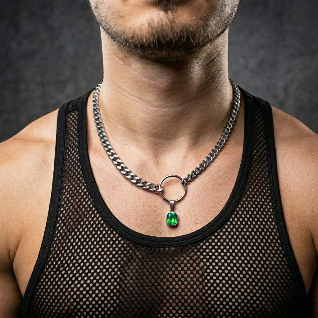SQUARE GREEN CRYSTAL STEEL CHAIN
