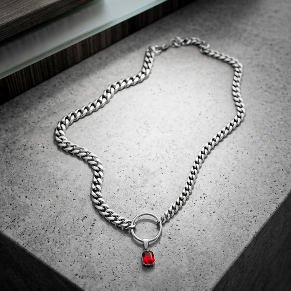 SQUARE RED CRYSTAL STEEL CHAIN