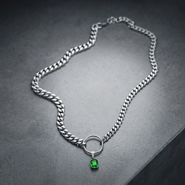 SQUARE GREEN CRYSTAL STEEL CHAIN