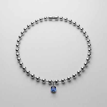 SQUARE DARK BLUE CRYSTAL. COLLAR DE BOLAS DE ACERO INOXIDABLE