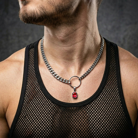 SQUARE RED CRYSTAL STEEL CHAIN