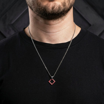 STEEL SQUARE RED, COLLAR ACERO DIJE CUADRADO CRISTALES