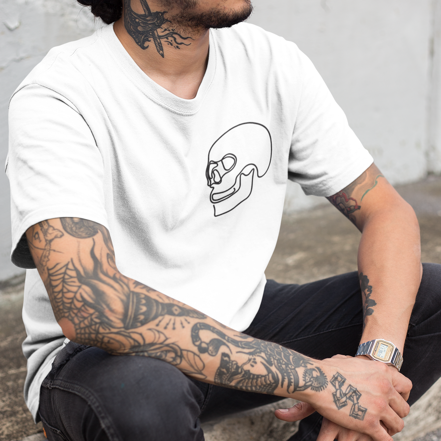 LINE SKULL WHITE TEE