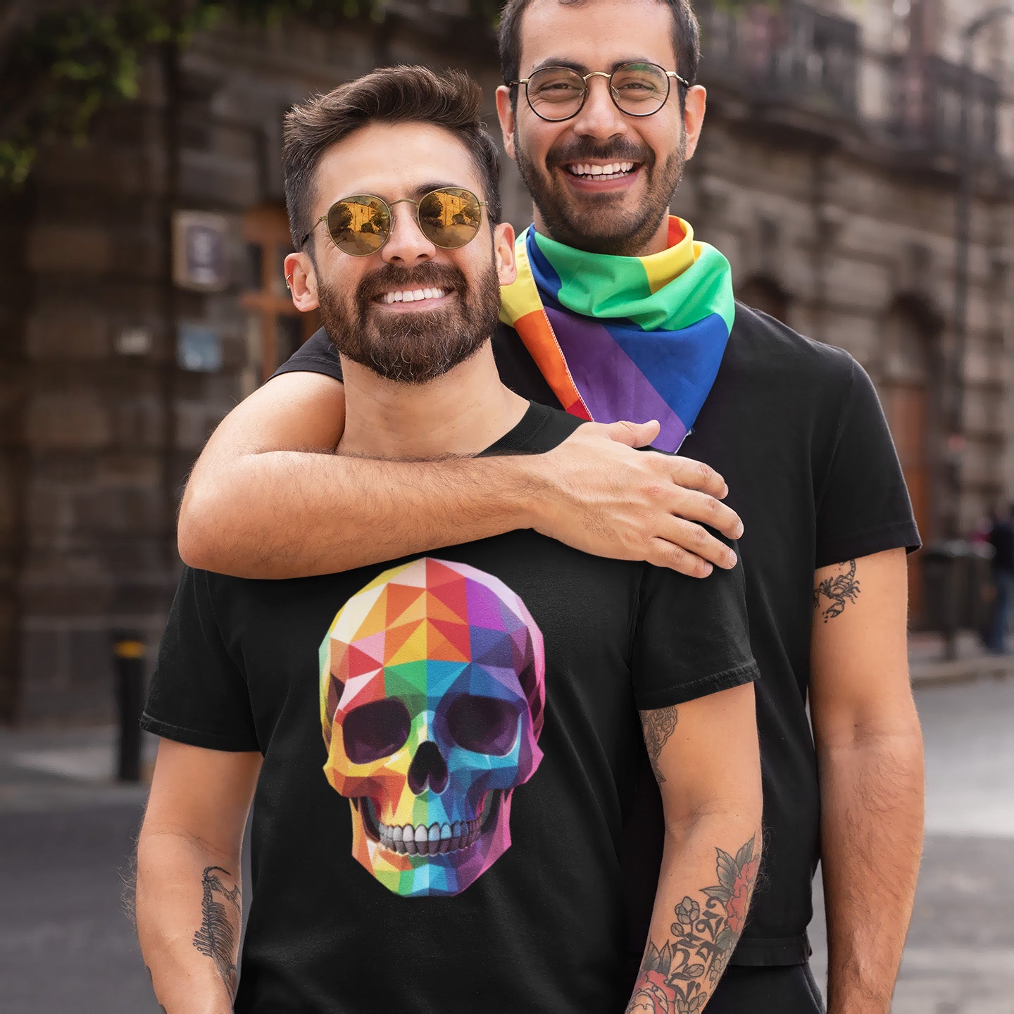 RAINBOW SKULL BLACK TEE